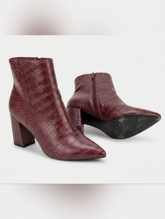 Marc Fisher Shoes - Marc Fisher Croc-Embossed Pointed Toe Ankle Booties - Burgundy
